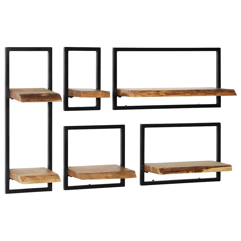 Conjunto prateleiras de parede 5 pcs madeira acácia maciça/aço