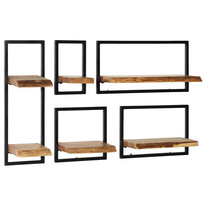 Conjunto prateleiras de parede 5 pcs madeira acácia maciça/aço