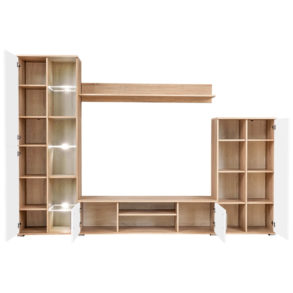 Unidade de parede para TV c/ luzes LED carvalho sonoma e branco