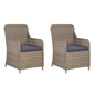 Cadeiras de exterior c/ almofadões 2 pcs vime PE castanho