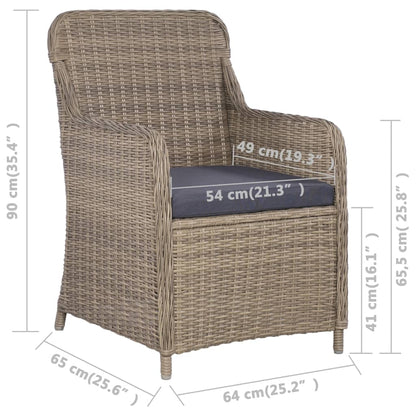 Cadeiras de exterior c/ almofadões 2 pcs vime PE castanho