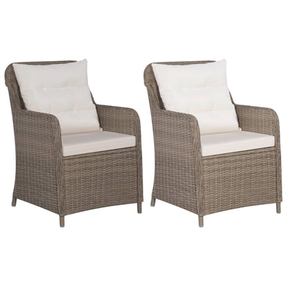 Cadeiras de exterior c/ almofadões 2 pcs vime PE castanho