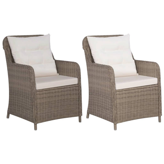 Cadeiras de exterior c/ almofadões 2 pcs vime PE castanho