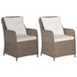 Cadeiras de exterior c/ almofadões 2 pcs vime PE castanho