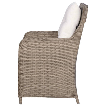 Cadeiras de exterior c/ almofadões 2 pcs vime PE castanho