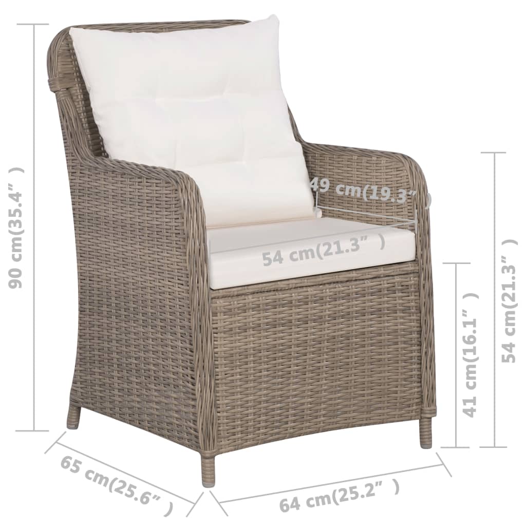 Cadeiras de exterior c/ almofadões 2 pcs vime PE castanho