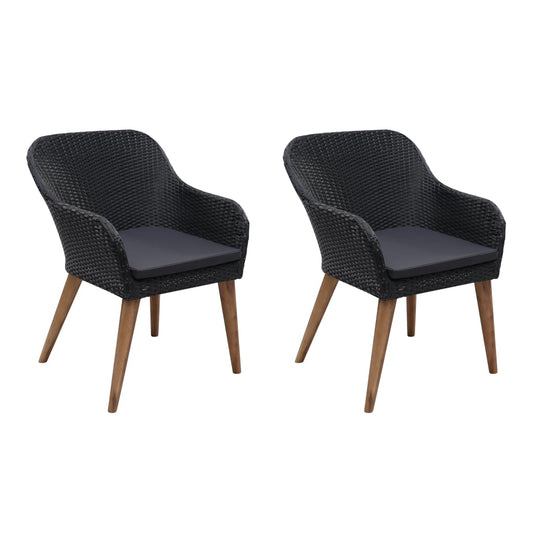 Cadeiras de exterior c/ almofadões 2 pcs vime PE preto