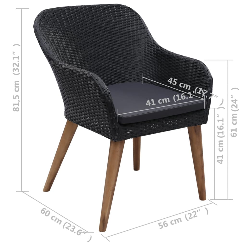 Cadeiras de exterior c/ almofadões 2 pcs vime PE preto