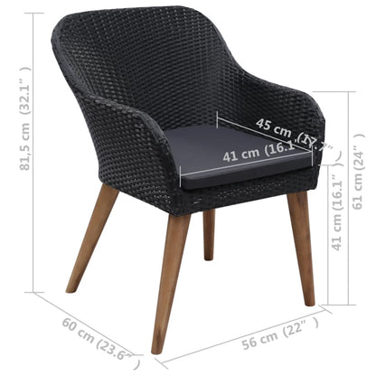Cadeiras de exterior c/ almofadões 2 pcs vime PE preto