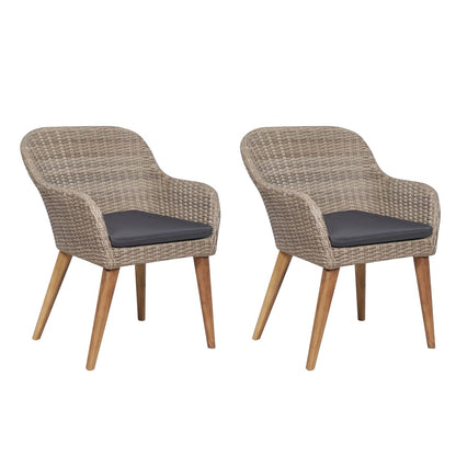 Cadeiras de exterior c/ almofadões 2 pcs vime PE castanho