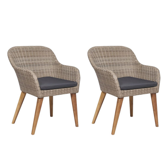 Cadeiras de exterior c/ almofadões 2 pcs vime PE castanho