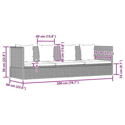 Espreguiçadeira de jardim 200x60 cm vime PE cinzento
