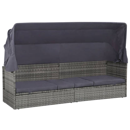 Espreguiçadeira de jardim com toldo 205x62 cm vime PE cinzento