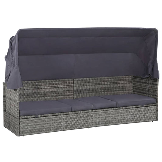 Espreguiçadeira de jardim com toldo 205x62 cm vime PE cinzento
