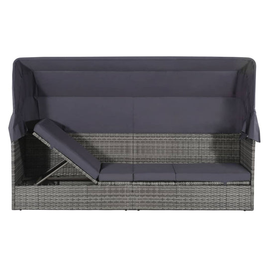 Espreguiçadeira de jardim com toldo 205x62 cm vime PE cinzento