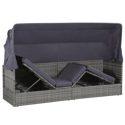 Espreguiçadeira de jardim com toldo 205x62 cm vime PE cinzento