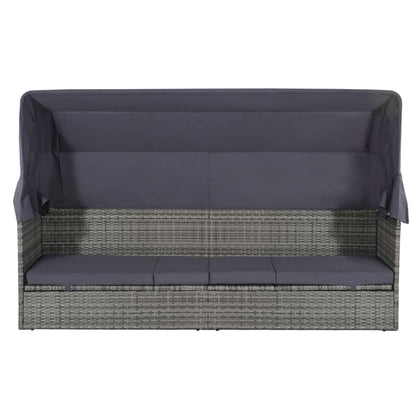 Espreguiçadeira de jardim com toldo 205x62 cm vime PE cinzento