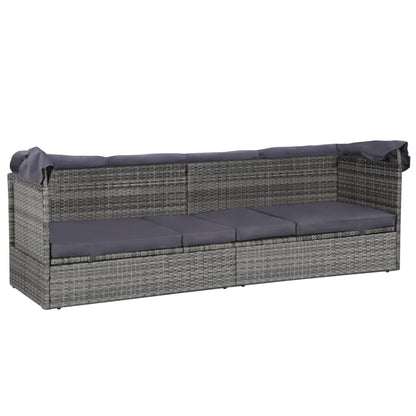 Espreguiçadeira de jardim com toldo 205x62 cm vime PE cinzento