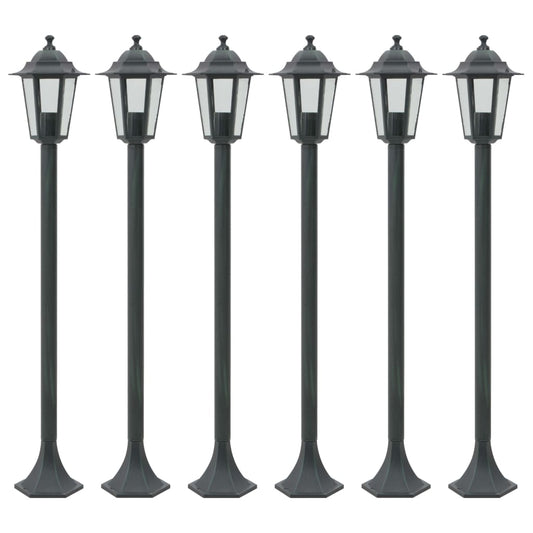 Candeeiros pé p/ jardim 6 pcs E27 110 cm alumínio verde escuro