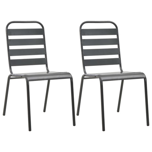 Cadeiras de exterior empilháveis 2 pcs aço cinzento