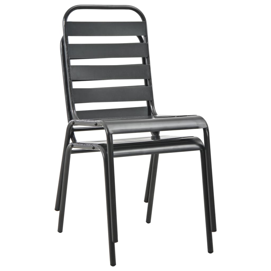 Cadeiras de exterior empilháveis 2 pcs aço cinzento