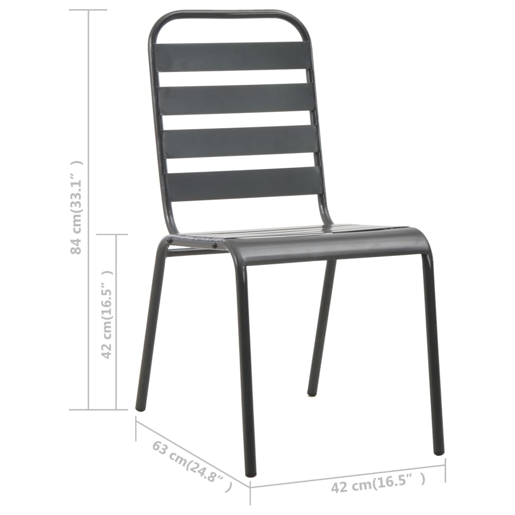 Cadeiras de exterior empilháveis 2 pcs aço cinzento