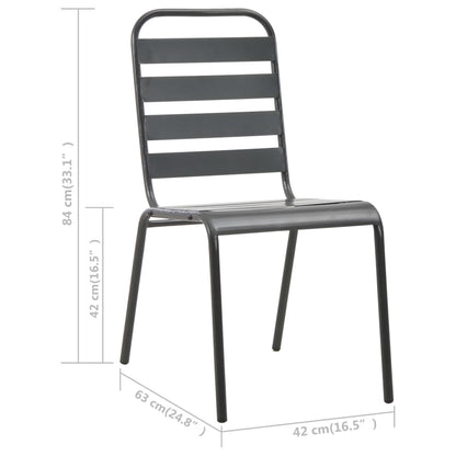 Cadeiras de exterior empilháveis 2 pcs aço cinzento