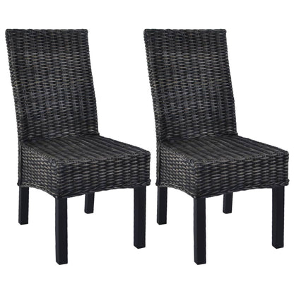 Cadeiras de jantar 2 pcs vime Kubu preto + madeira mogno