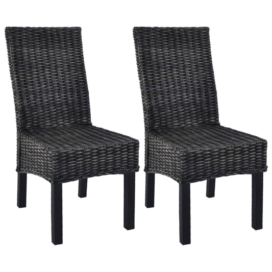 Cadeiras de jantar 2 pcs vime Kubu preto + madeira mogno