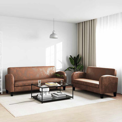 Conjunto de sofás 2 pcs camurça artificial castanho