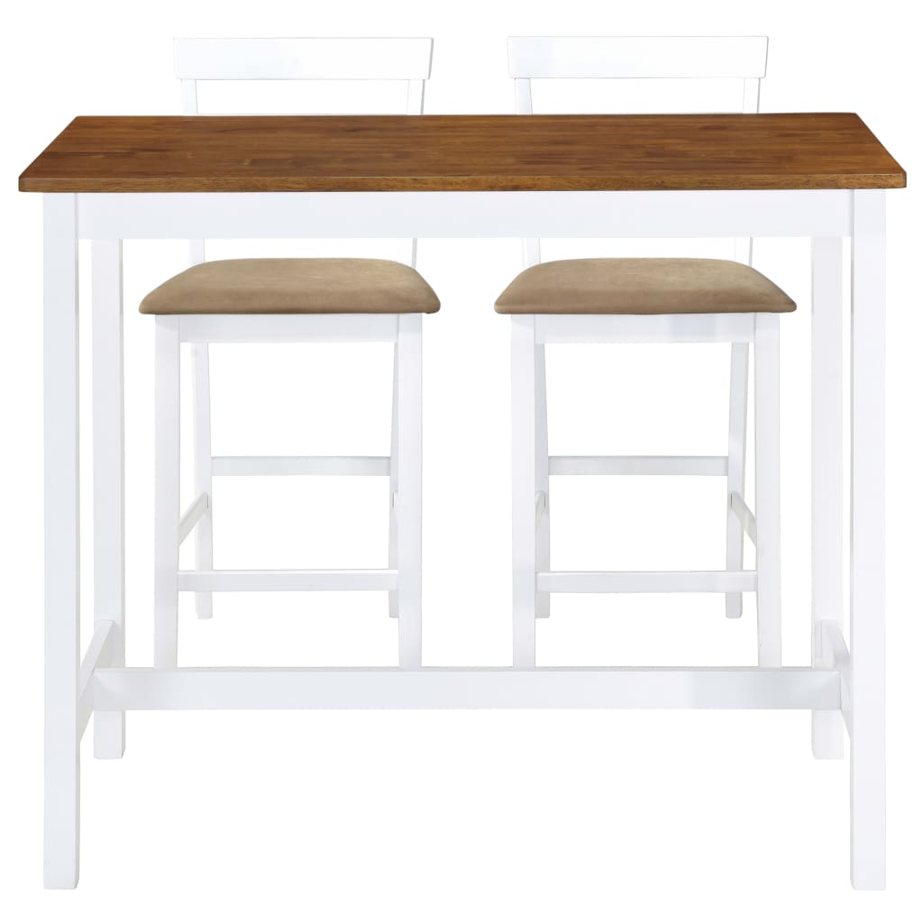 Mesa e cadeiras de bar 3 pcs madeira maciça castanho e branco