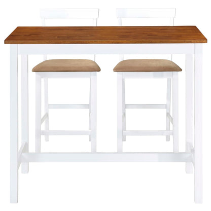 Mesa e cadeiras de bar 3 pcs madeira maciça castanho e branco