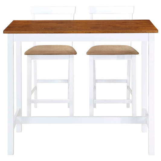 Mesa e cadeiras de bar 3 pcs madeira maciça castanho e branco