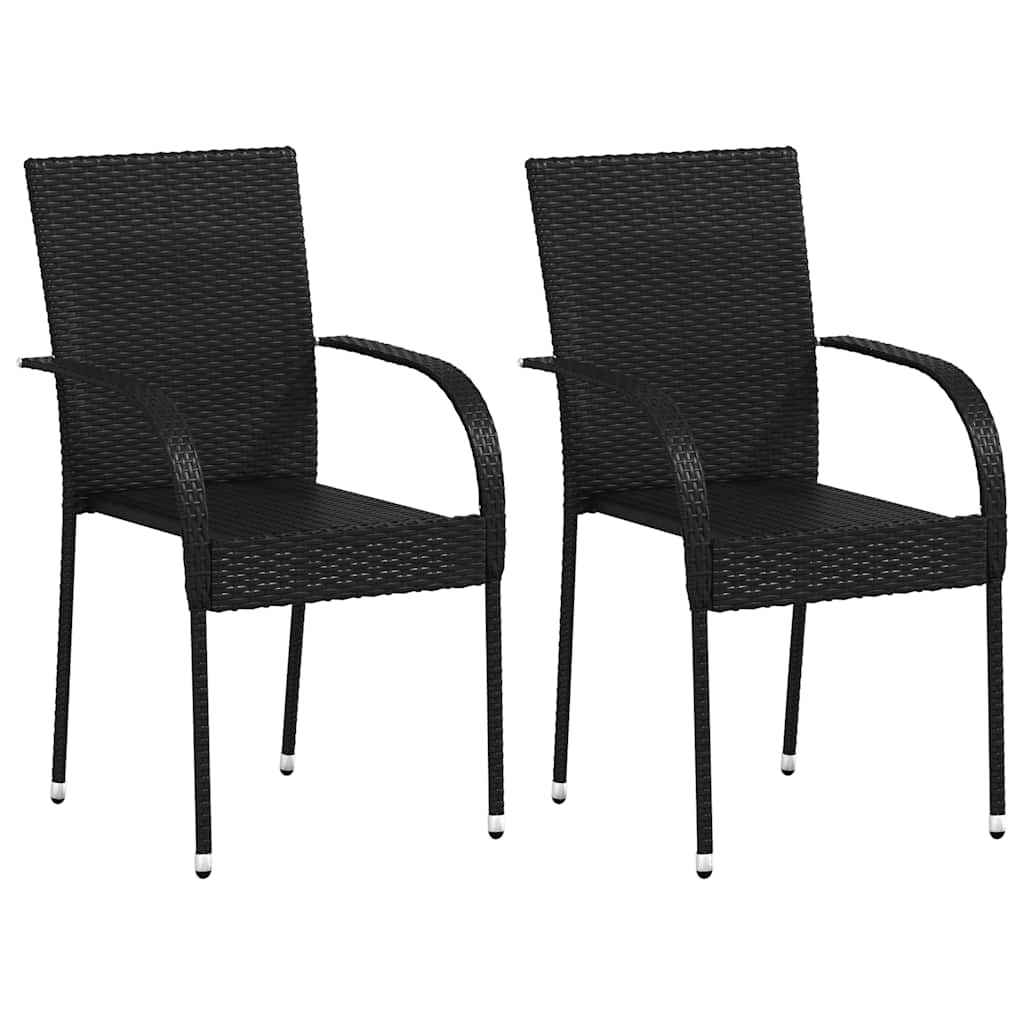 Cadeiras de exterior empilháveis 2 pcs vime PE preto