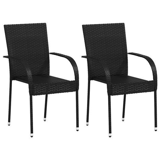 Cadeiras de exterior empilháveis 2 pcs vime PE preto