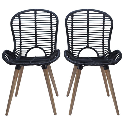 Cadeiras de jantar 2 pcs vime genuíno preto