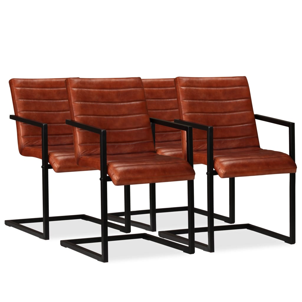 Cadeiras de jantar 4 pcs couro genuíno castanho