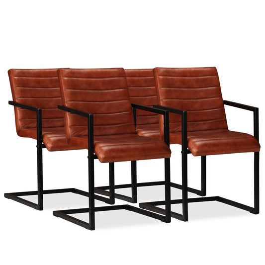 Cadeiras de jantar 4 pcs couro genuíno castanho