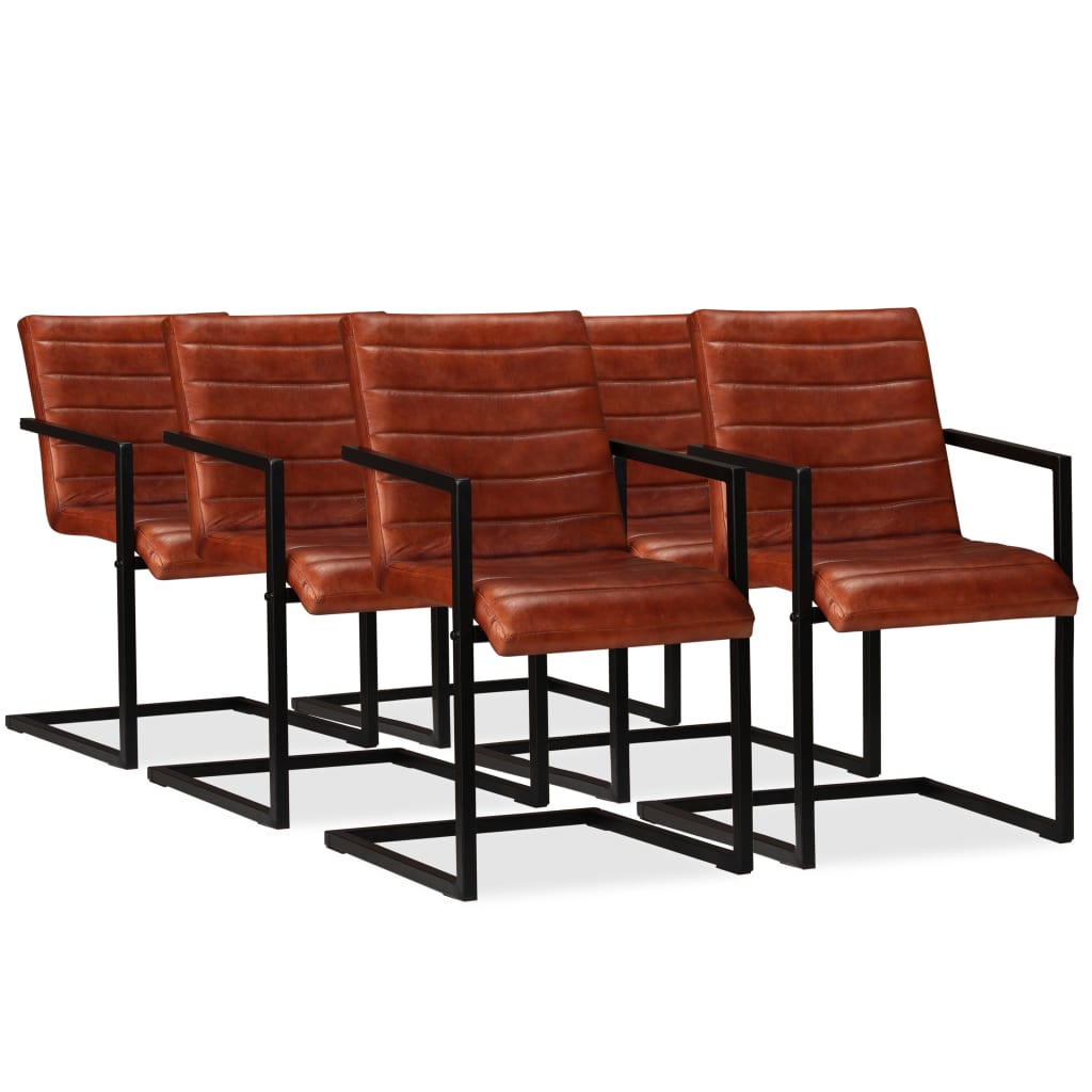 Cadeiras de jantar 6 pcs couro genuíno castanho