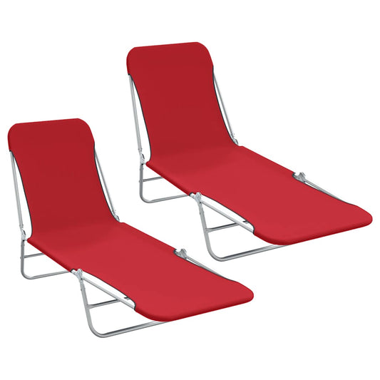 Espreguiçadeiras dobráveis 2 pcs aço e tecido vermelho
