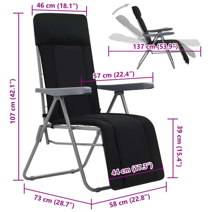 Cadeiras de jardim dobráveis com almofadões 2 pcs preto