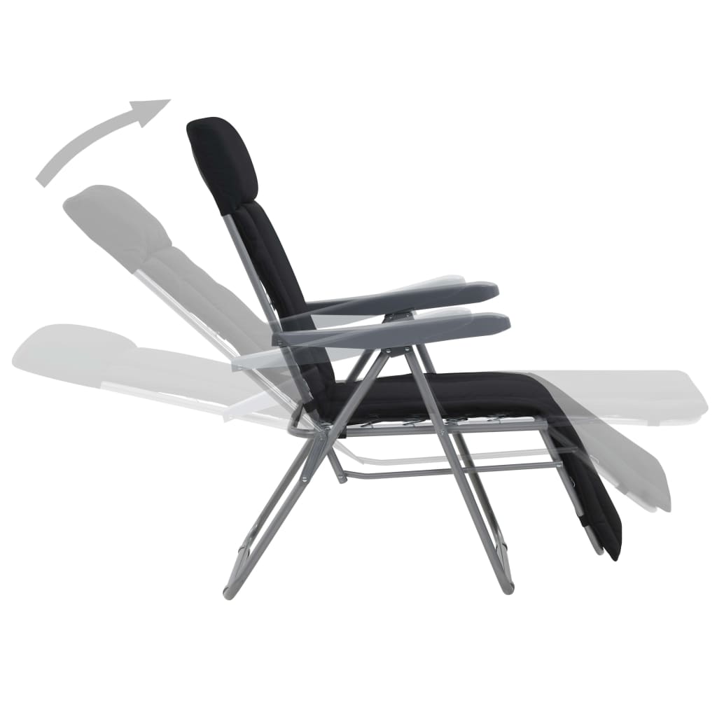 Cadeiras de jardim dobráveis com almofadões 2 pcs preto