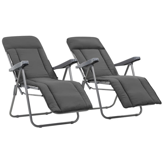 Cadeiras de jardim dobráveis com almofadões 2 pcs cinzento
