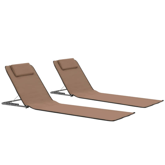 Colchões de praia dobráveis 2 pcs aço e tecido castanho
