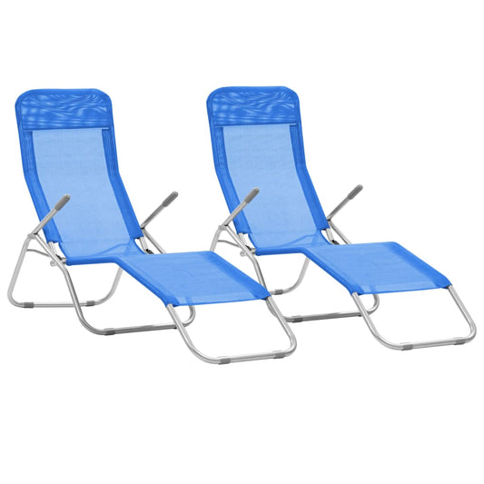 Espreguiçadeiras dobráveis 2 pcs textilene azul