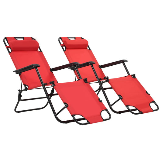 Espreguiçadeiras dobráveis c/ apoio de pés 2 pcs aço vermelho