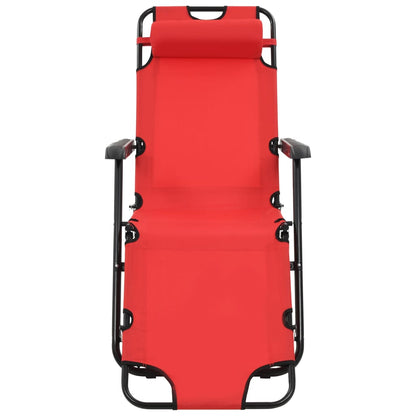 Espreguiçadeiras dobráveis c/ apoio de pés 2 pcs aço vermelho