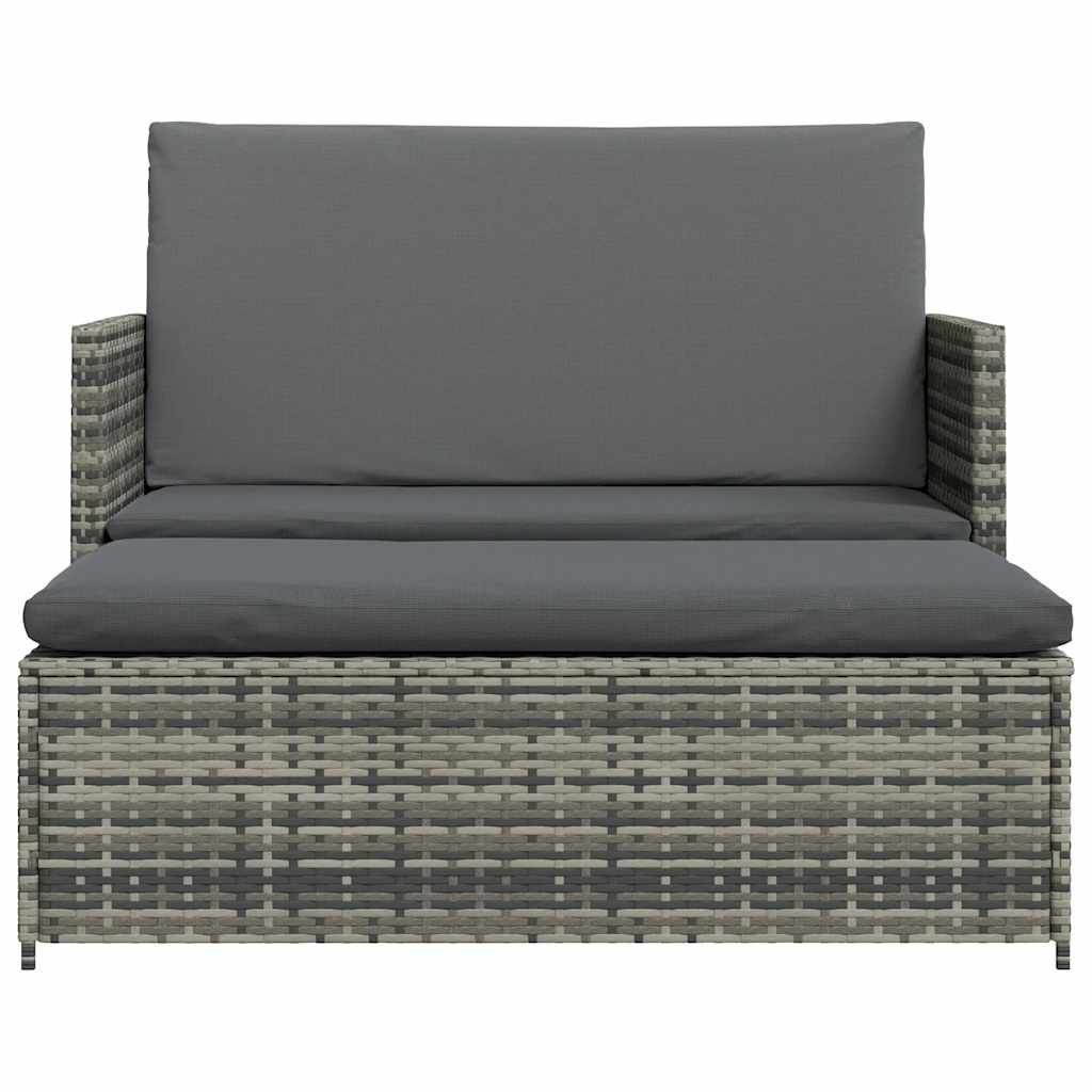 2 pcs conjunto lounge de jardim c/ almofadões vime PE cinzento