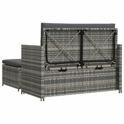 2 pcs conjunto lounge de jardim c/ almofadões vime PE cinzento