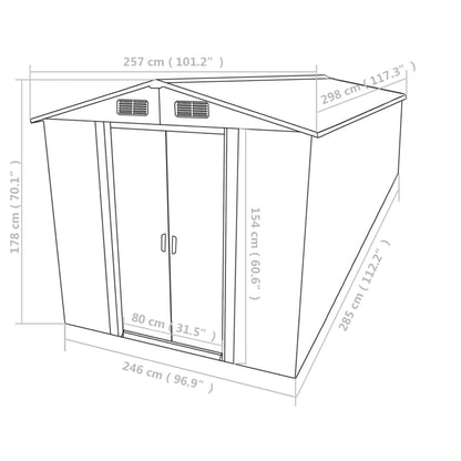 Abrigo de jardim 257x298x178 cm metal cinzento